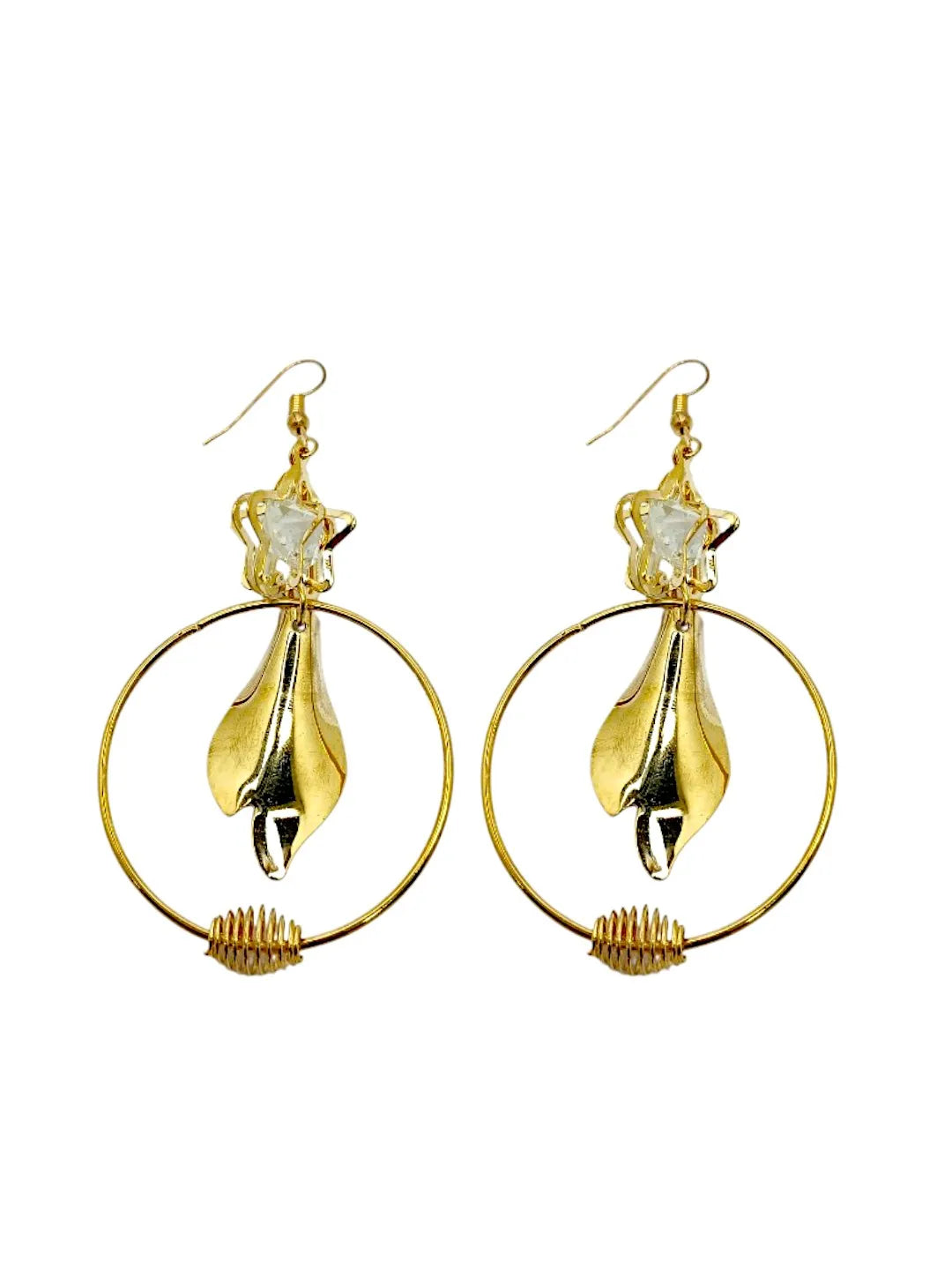 Set Of 2 Gold-Plated Stones Studded Star Shaped Drop Earrings