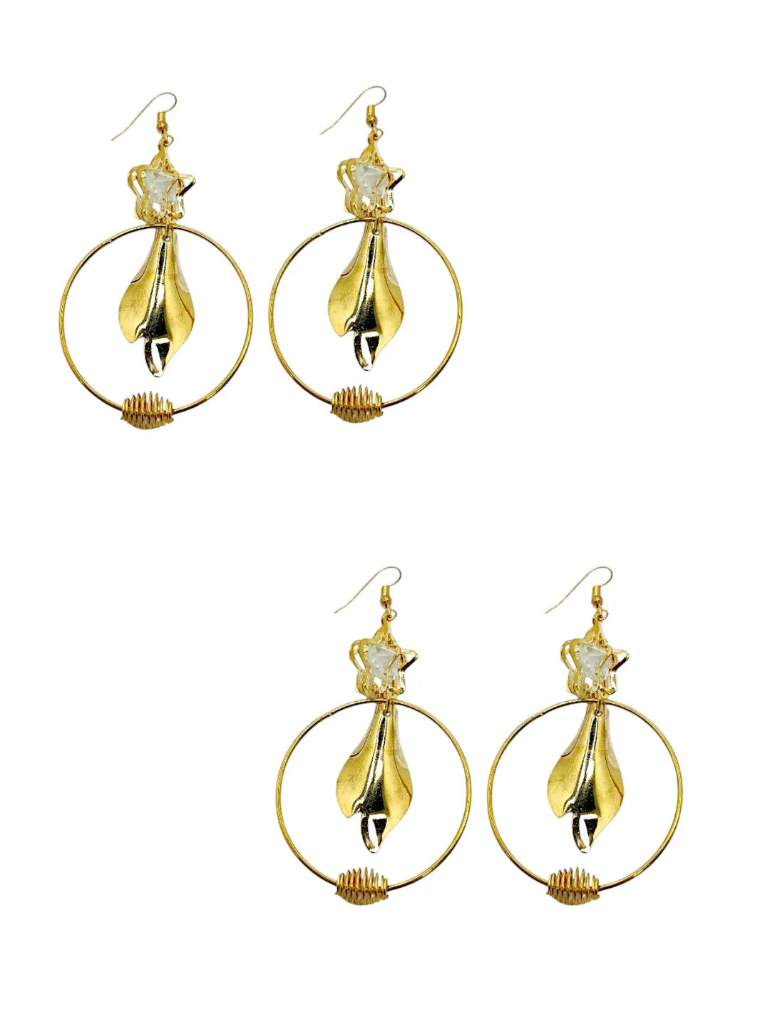 Set Of 2 Gold-Plated Stones Studded Star Shaped Drop Earrings
