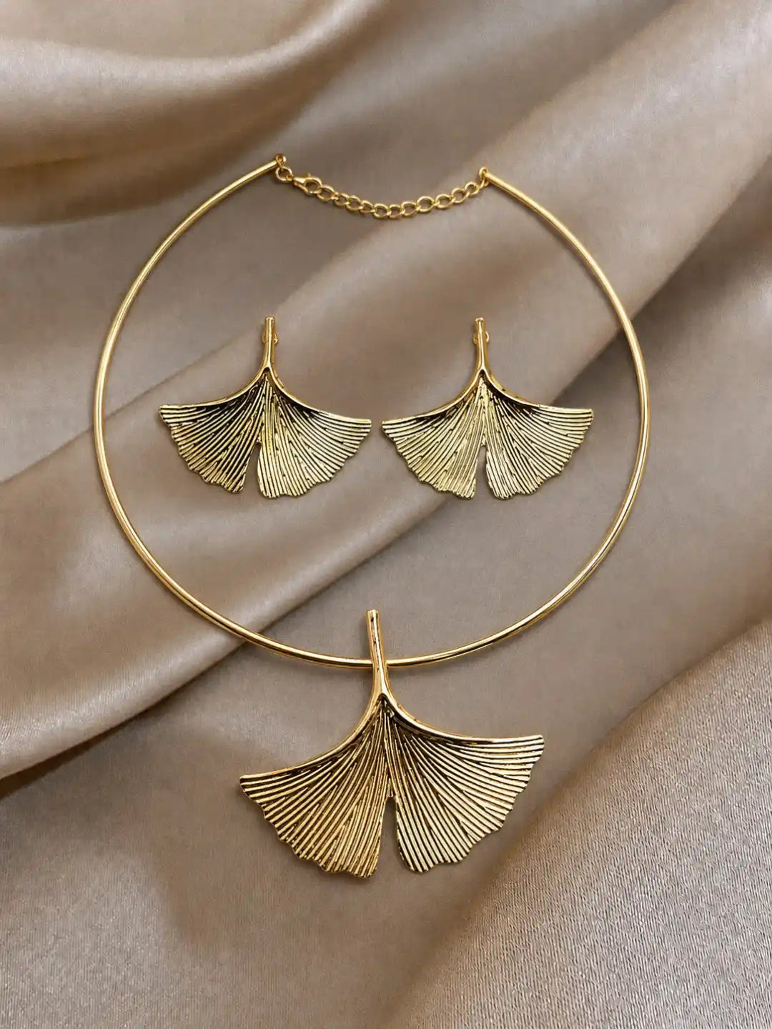 Ginkgo Leaf Anti-Tarnish Necklace Set with Matching Statement Earrings