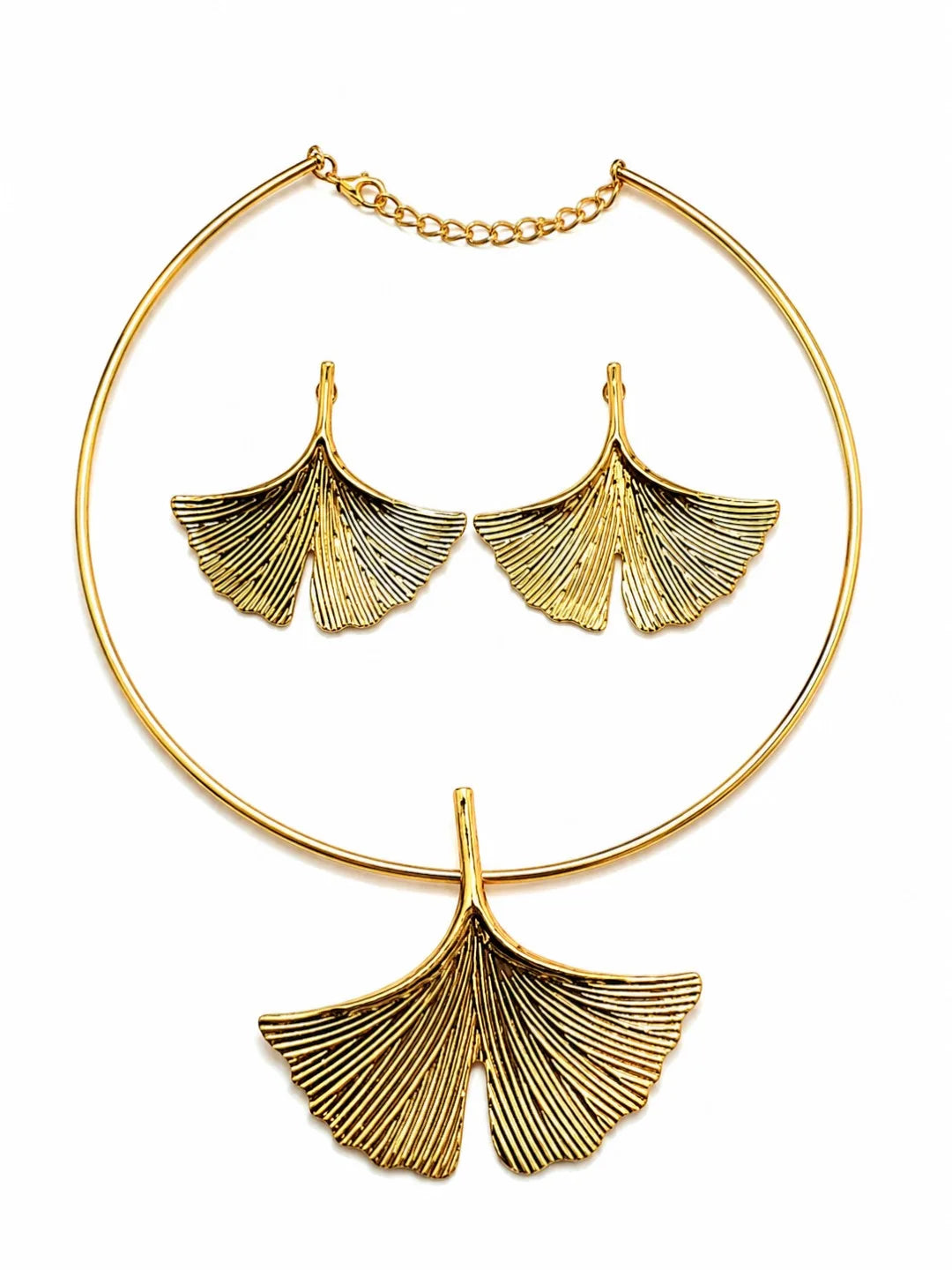 Ginkgo Leaf Anti-Tarnish Necklace Set with Matching Statement Earrings