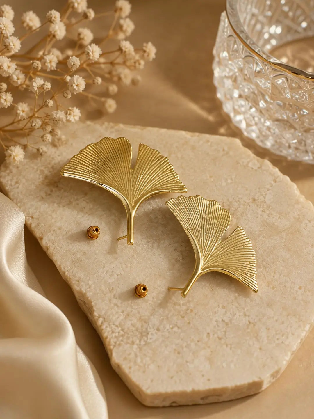 Ginkgo Leaf Anti-Tarnish Necklace Set with Matching Statement Earrings
