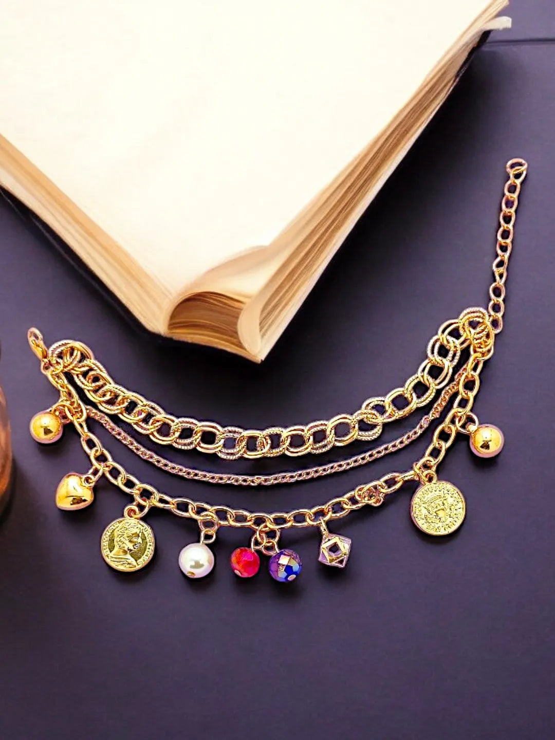 Gold Plated Charm and Beads Bracelet