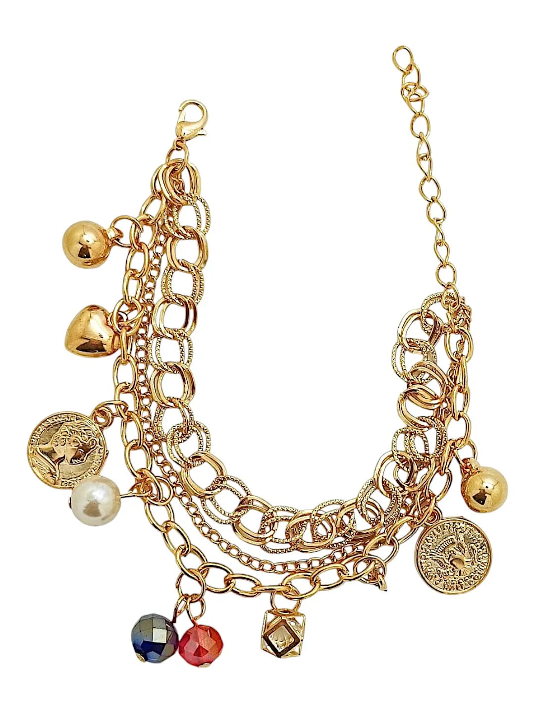 Gold Plated Charm and Beads Bracelet