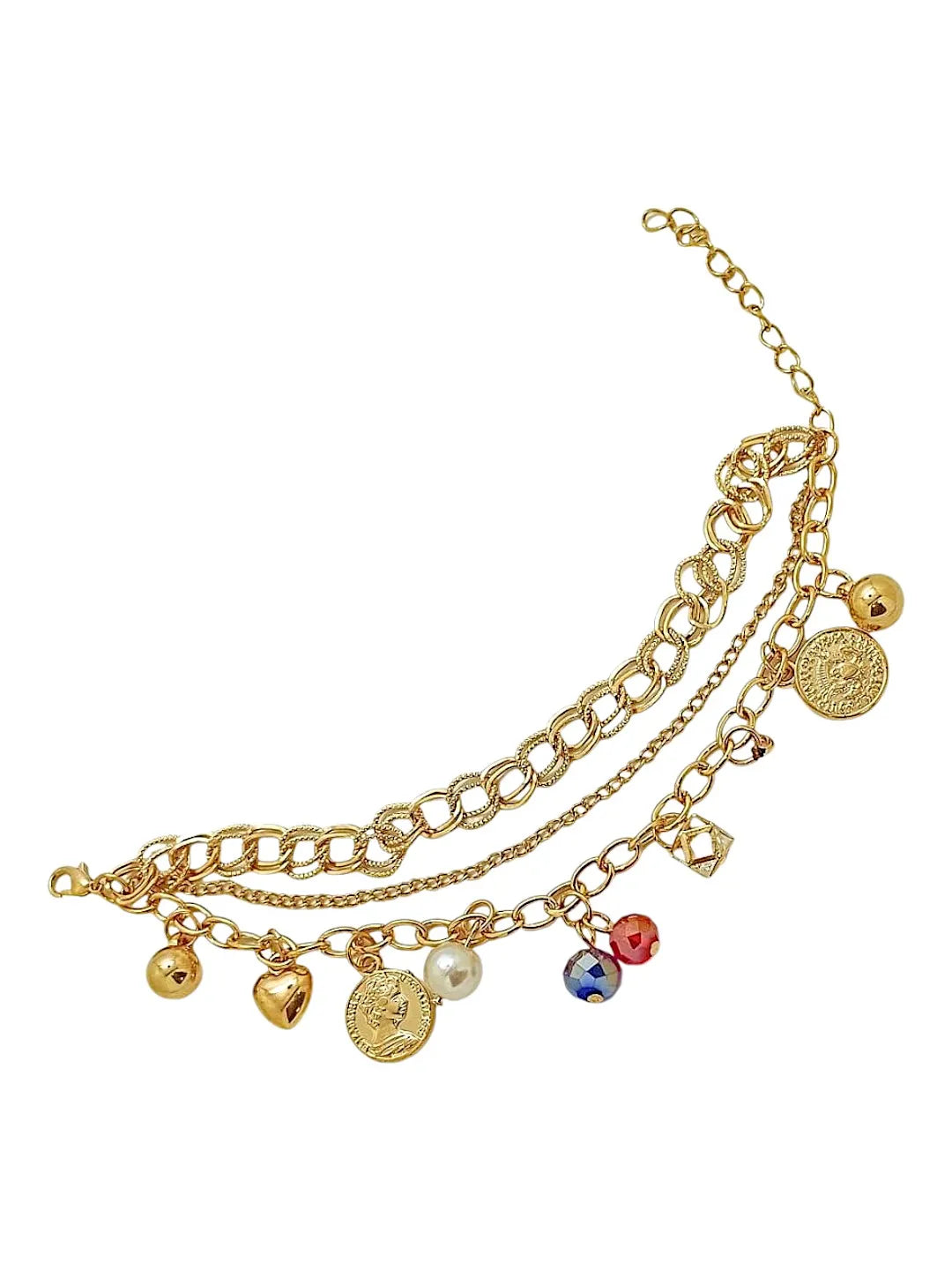 Gold Plated Charm and Beads Bracelet