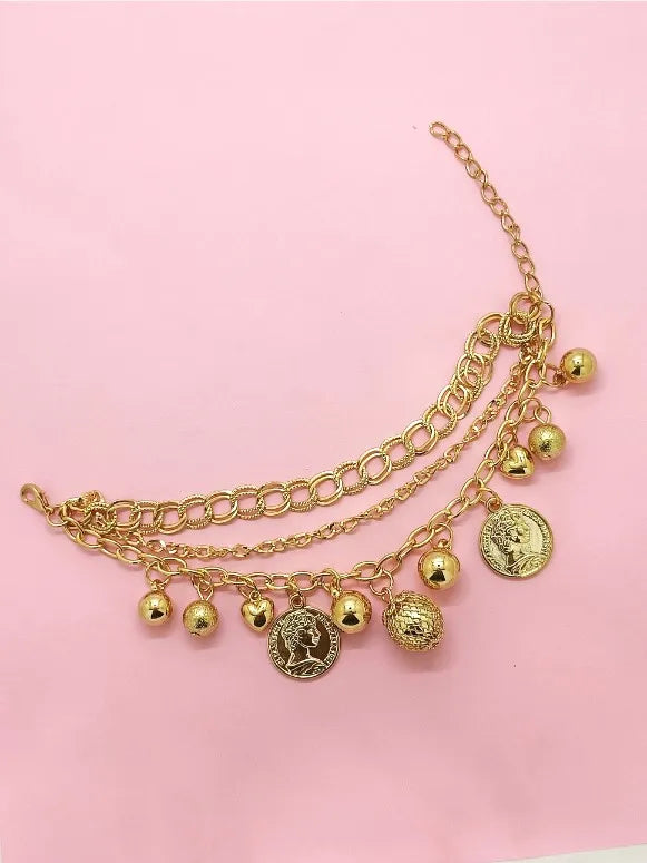 Gold Plated Charm and Ghungroo Bracelet