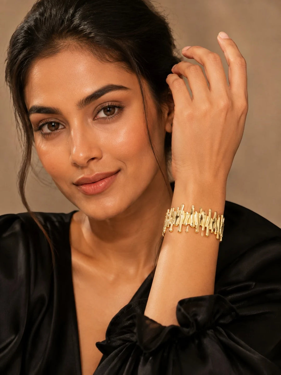Anti-Tarnish Gold-Toned Stainless Steel Reef Design Adjustable Cuff Bracelet