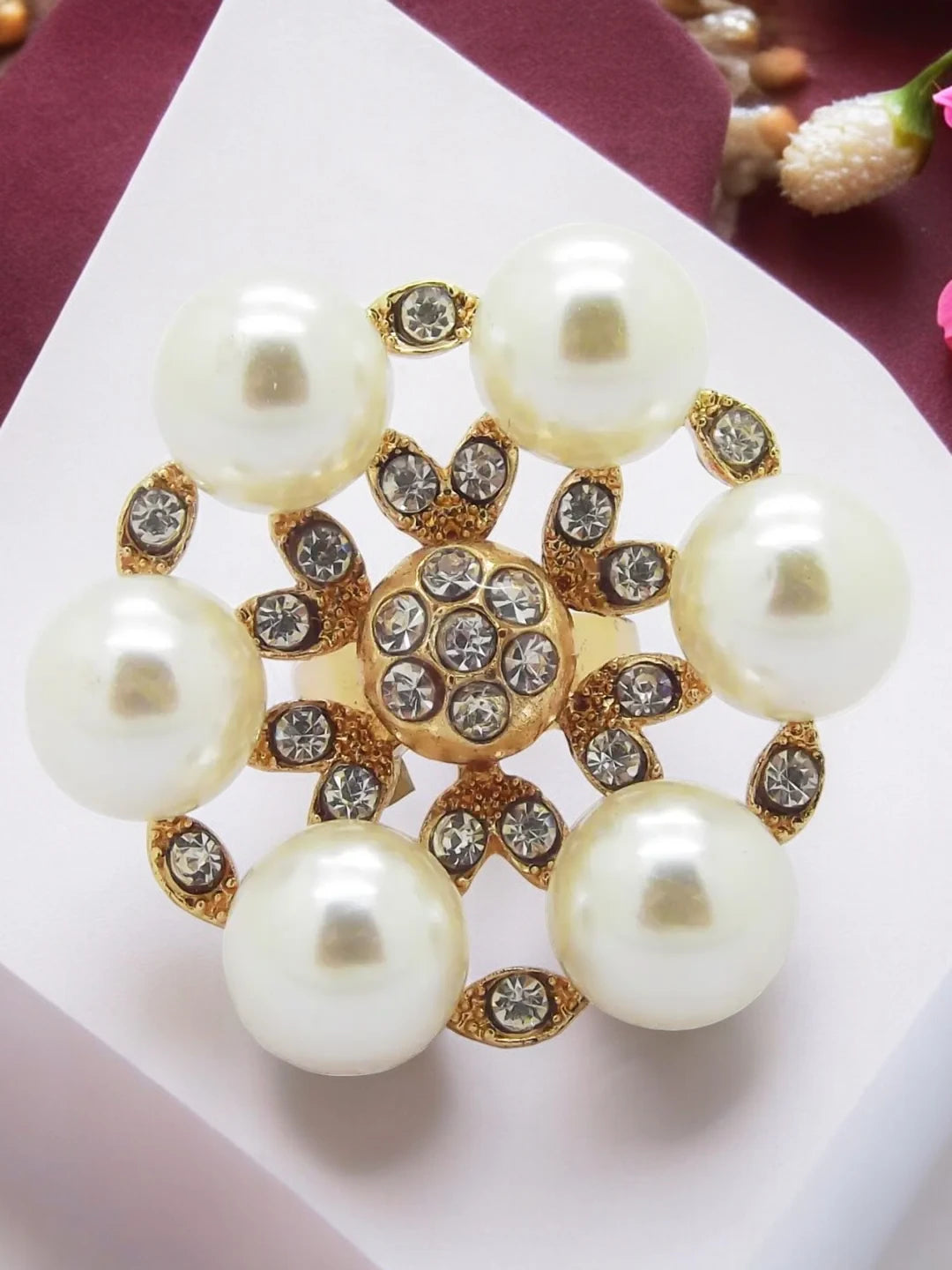 Floral Pearl & CZ Statement Ring