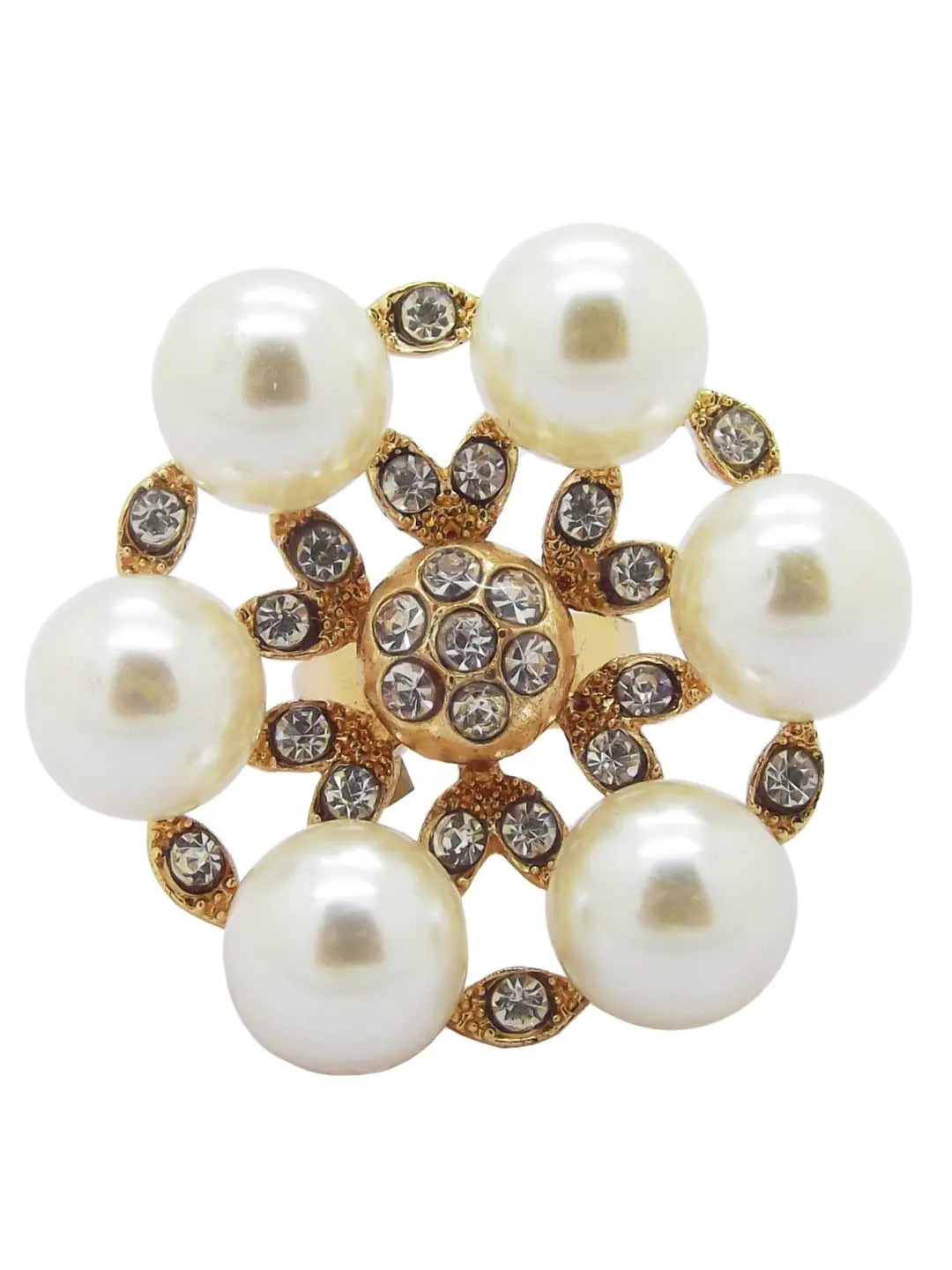 Floral Pearl & CZ Statement Ring
