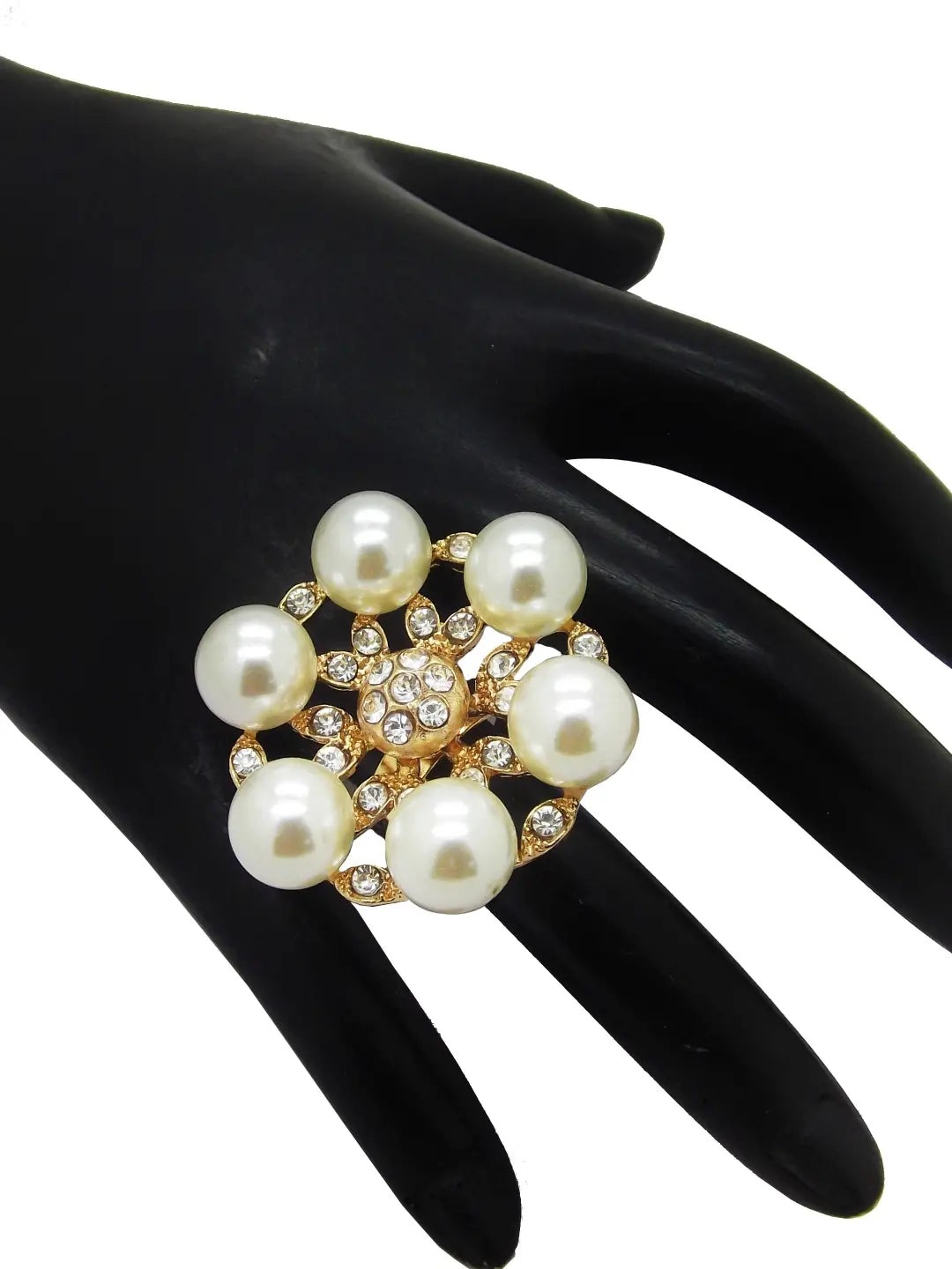 Floral Pearl & CZ Statement Ring