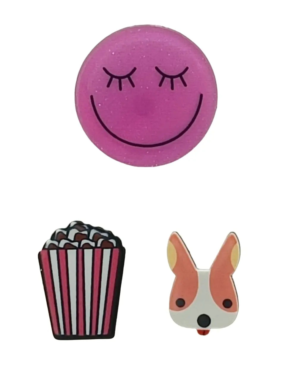 Smiley Face, Popcorn, and Dog Lapel Pin Set