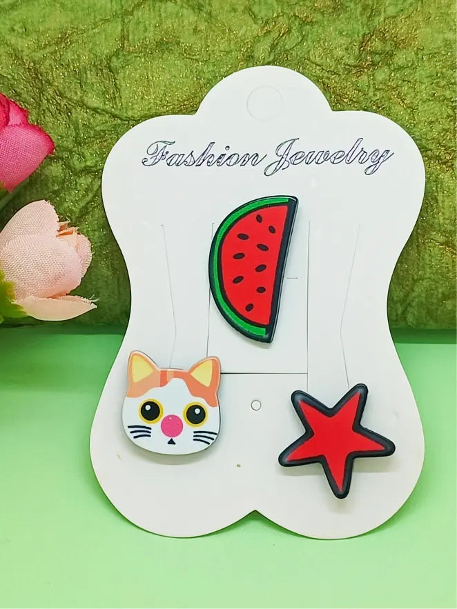 Cat, Star, and Watermelon Lapel Pin Sets