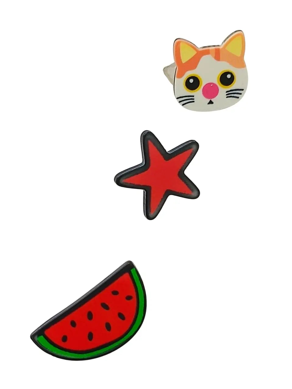 Cat, Star, and Watermelon Lapel Pin Sets