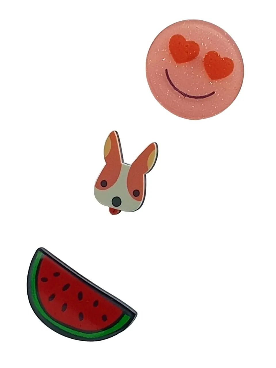 Heart-Eyes Emoji, Dog, and Watermelon Lapel Pin Set