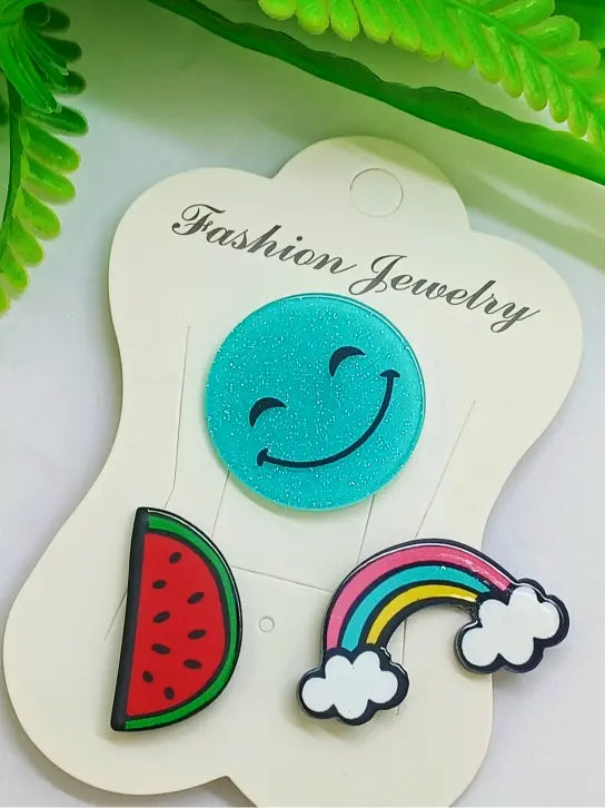 Rainbow, Watermelon, and Smiley Face Lapel Pin Sets