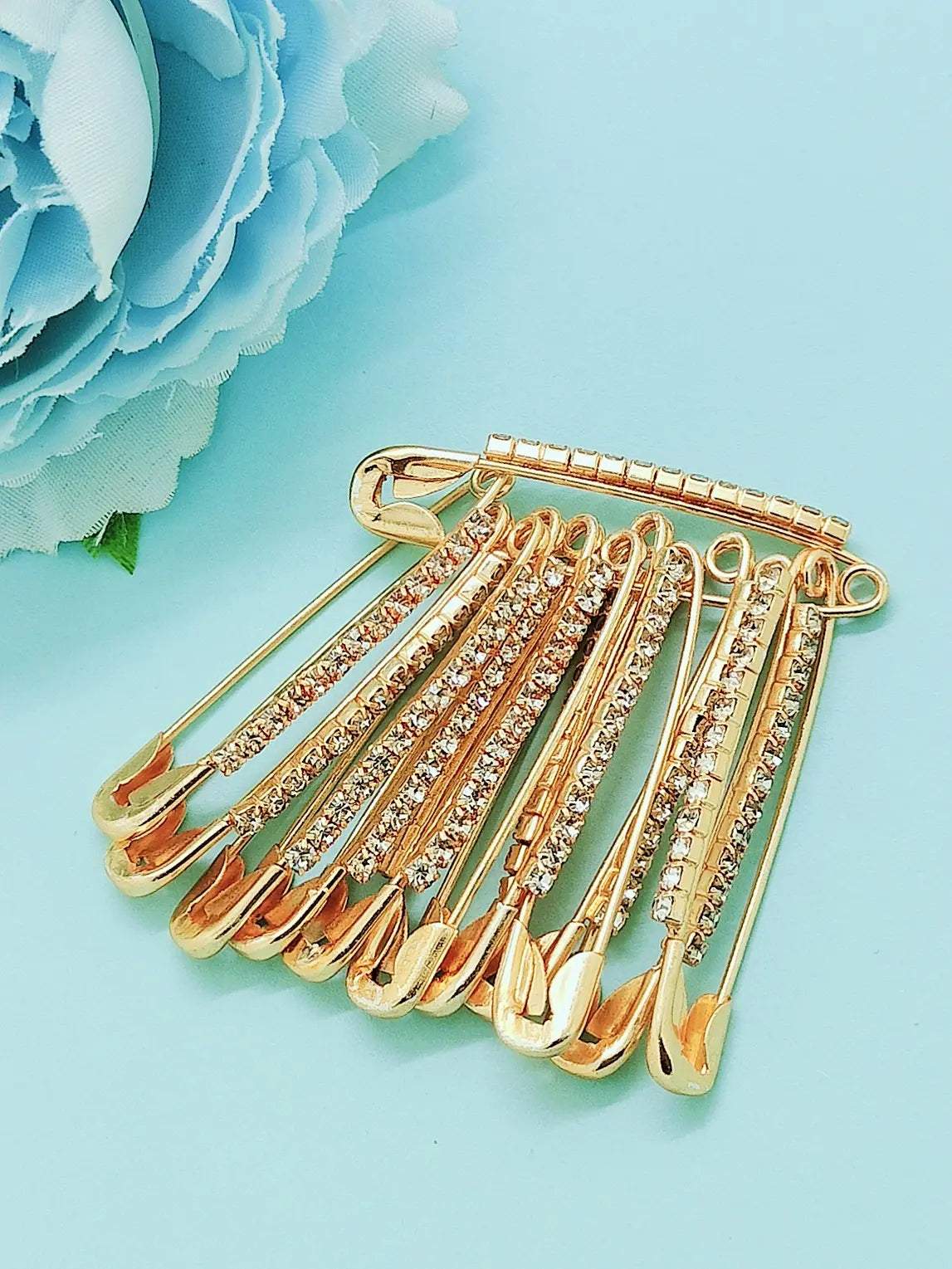 Gold-Toned Saree Pin Sets with Cubic Zirconia