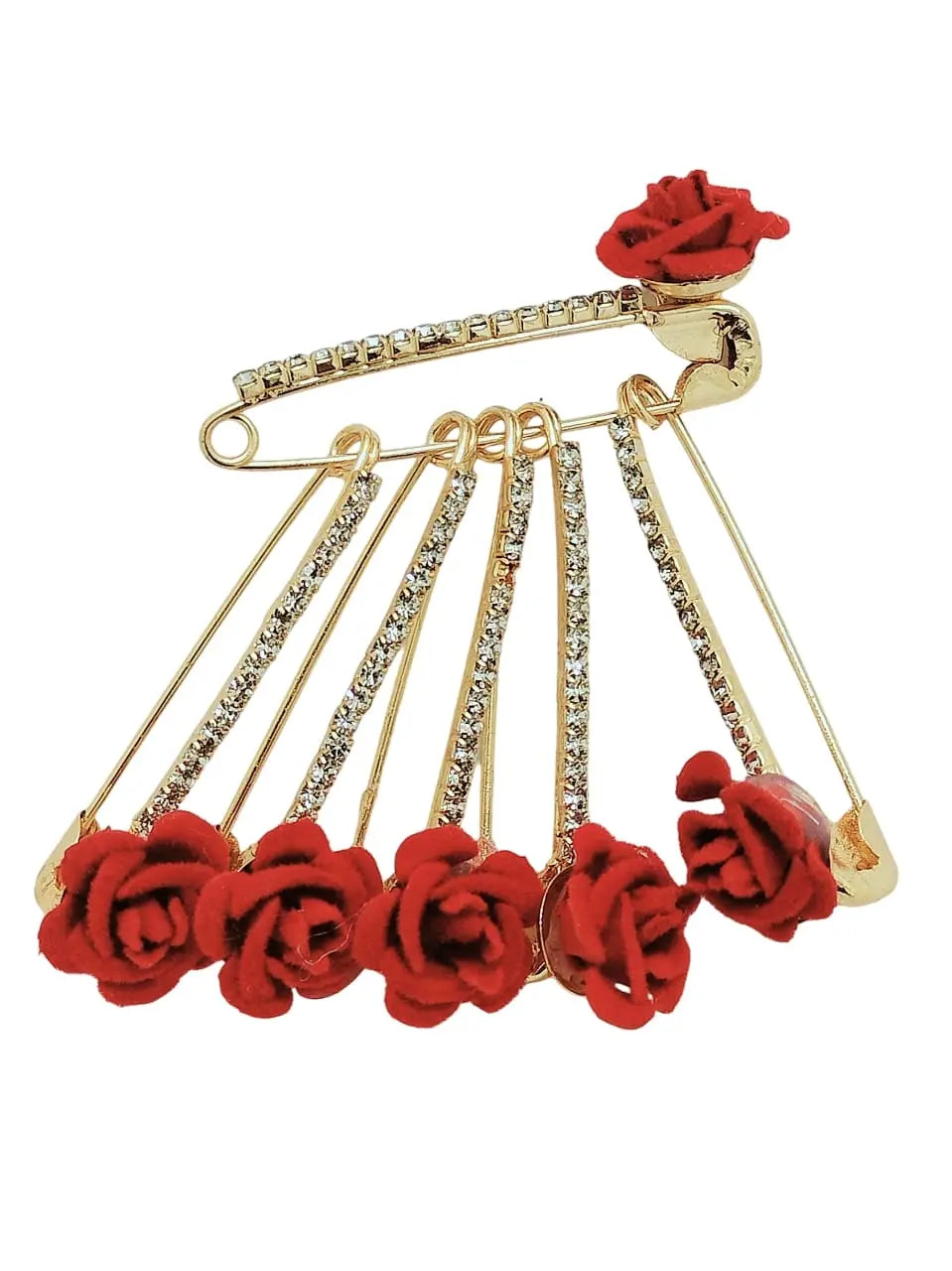 Red Rose Saree Pin Set with Gold-Toned Finish Sets