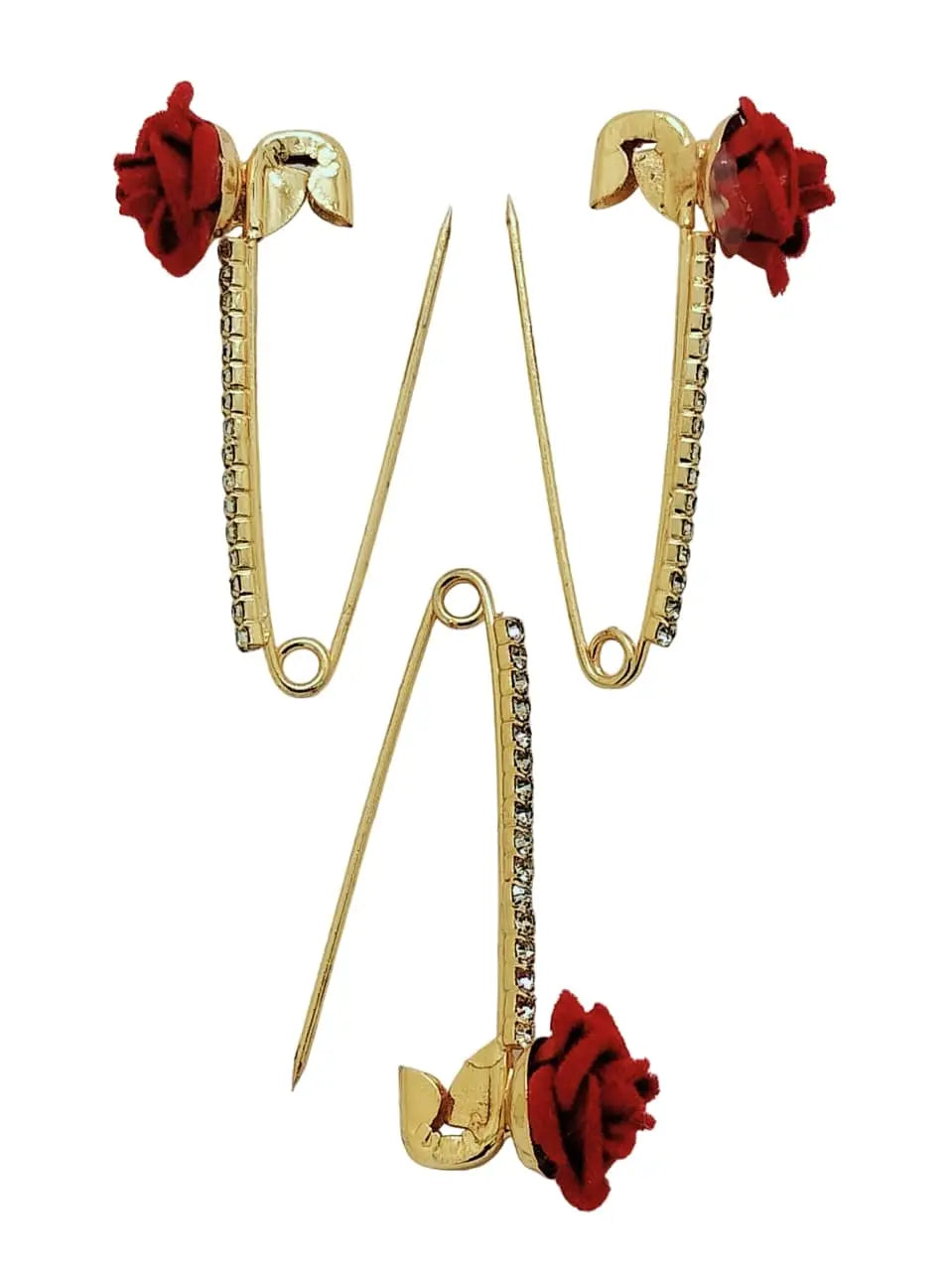 Red Rose Saree Pin Set with Gold-Toned Finish Sets