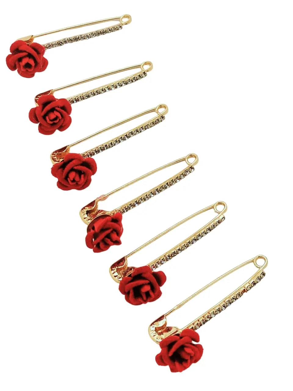 Red Rose Saree Pin Set with Gold-Toned Finish Sets