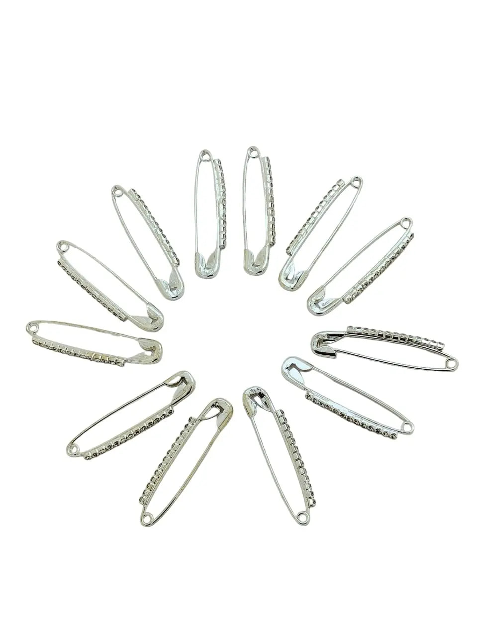 Silver Toned Crystal-Embellished Safety Pin Brooch