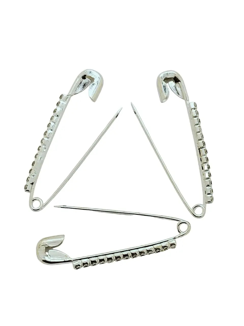 Silver Toned Crystal-Embellished Safety Pin Brooch