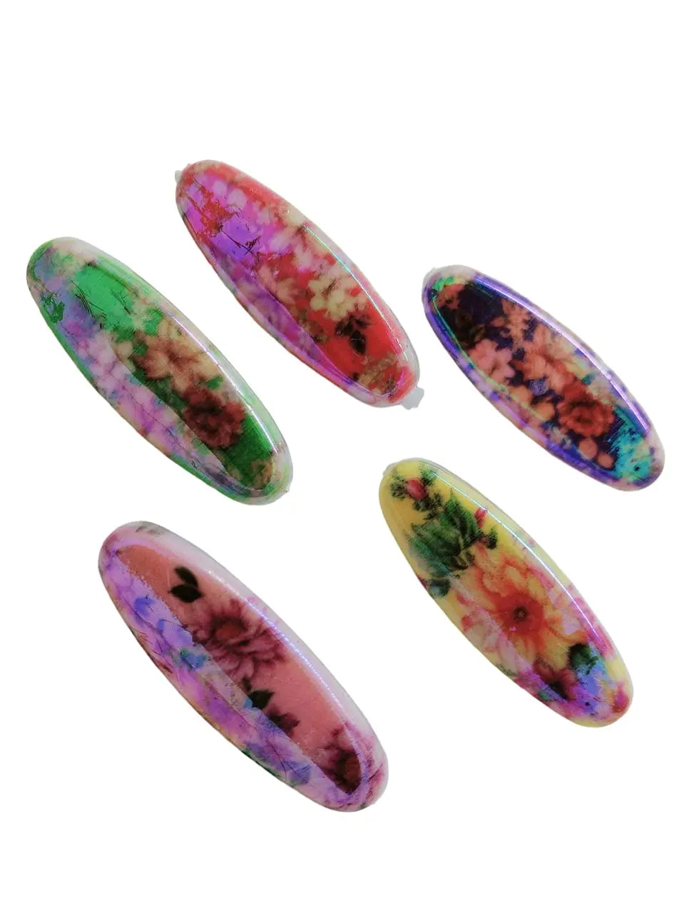Multicolor Oval Pin Sets with Floral Patterns