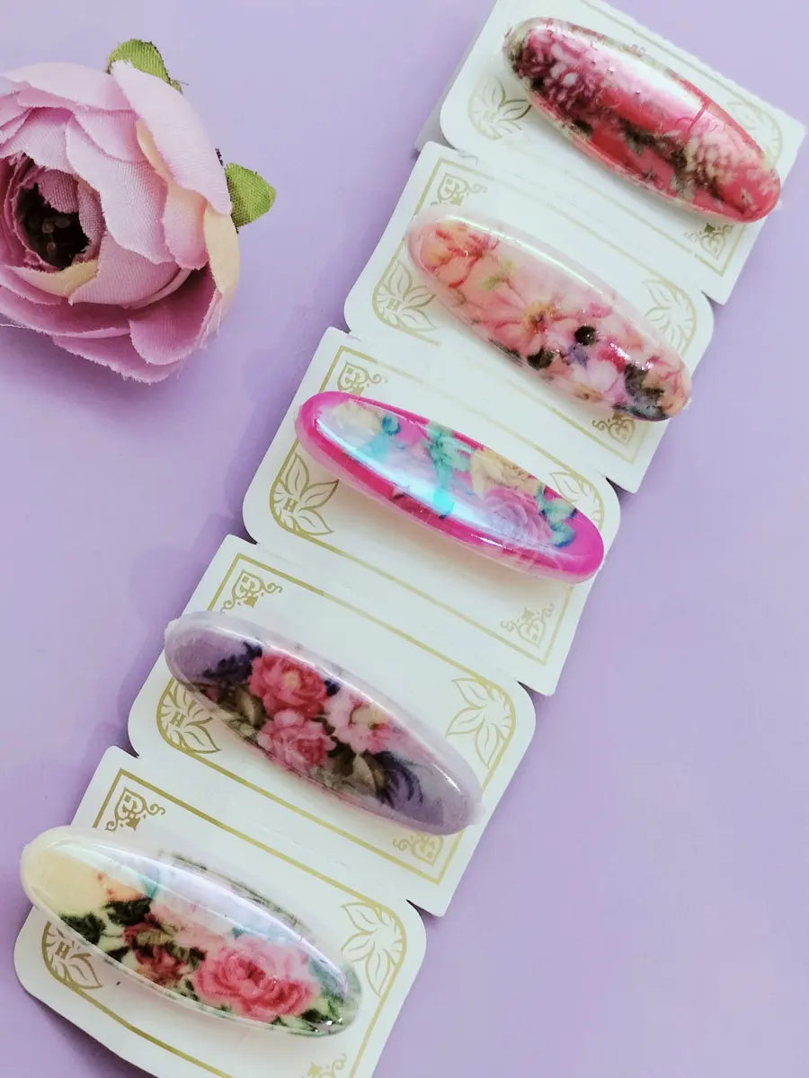 Multicolor Oval Hijab Pins with Floral Patterns