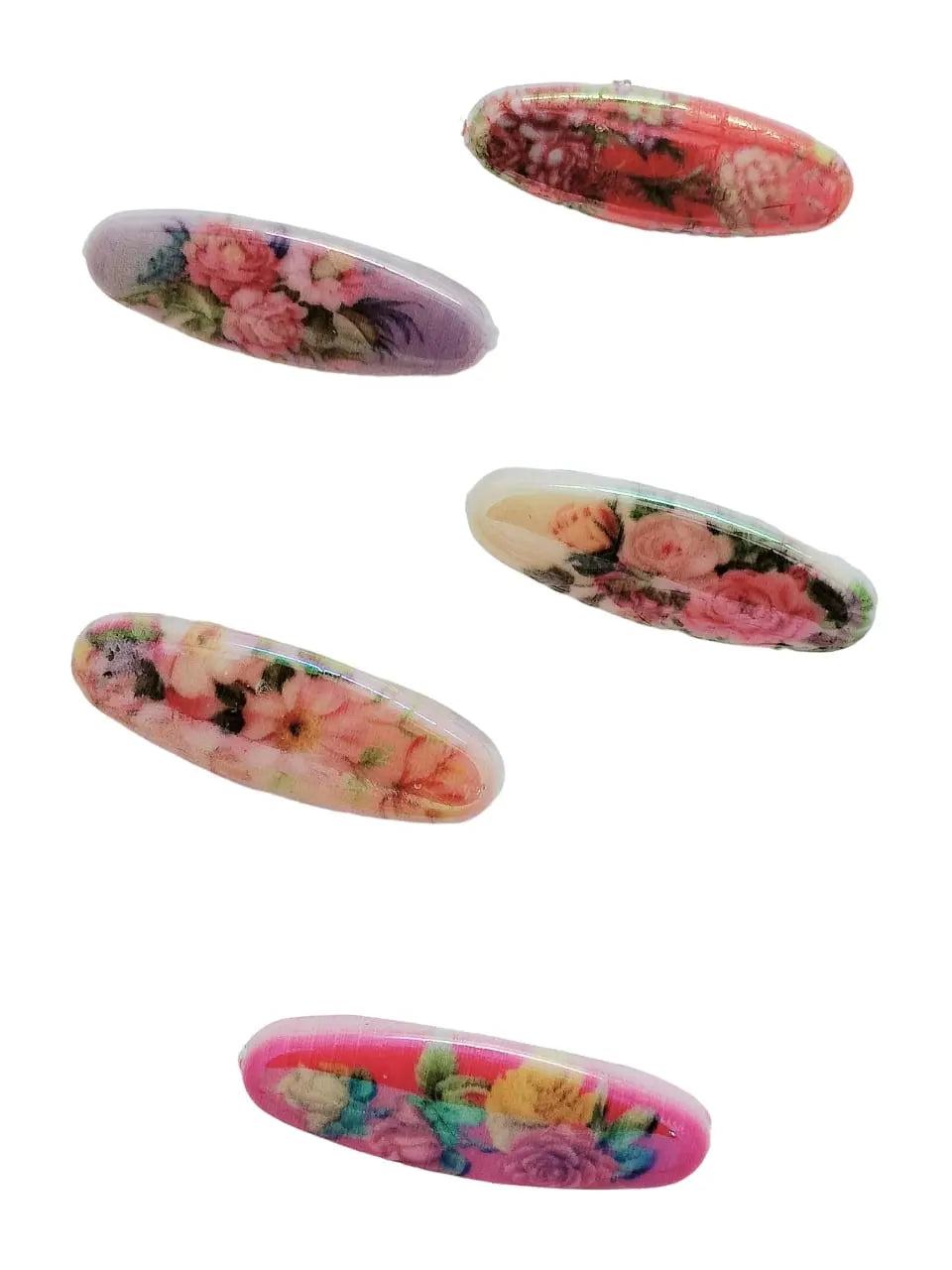 Multicolor Oval Hijab Pins with Floral Patterns
