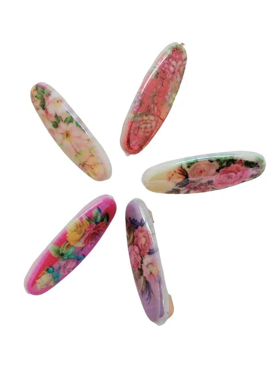Multicolor Oval Hijab Pins with Floral Patterns