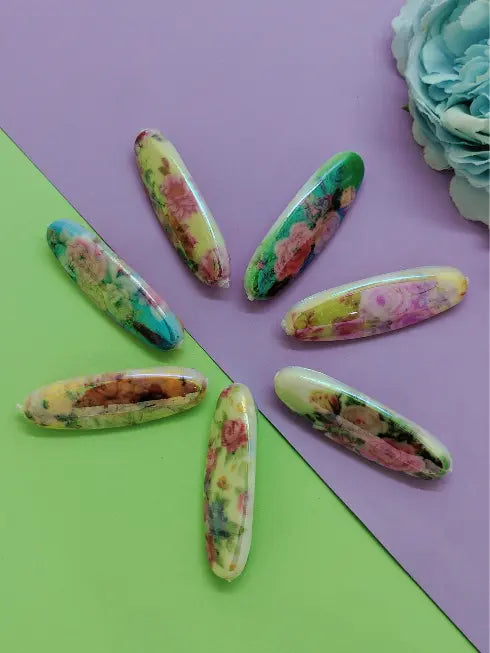 Multicolor Oval Pin Sets with Floral Patterns