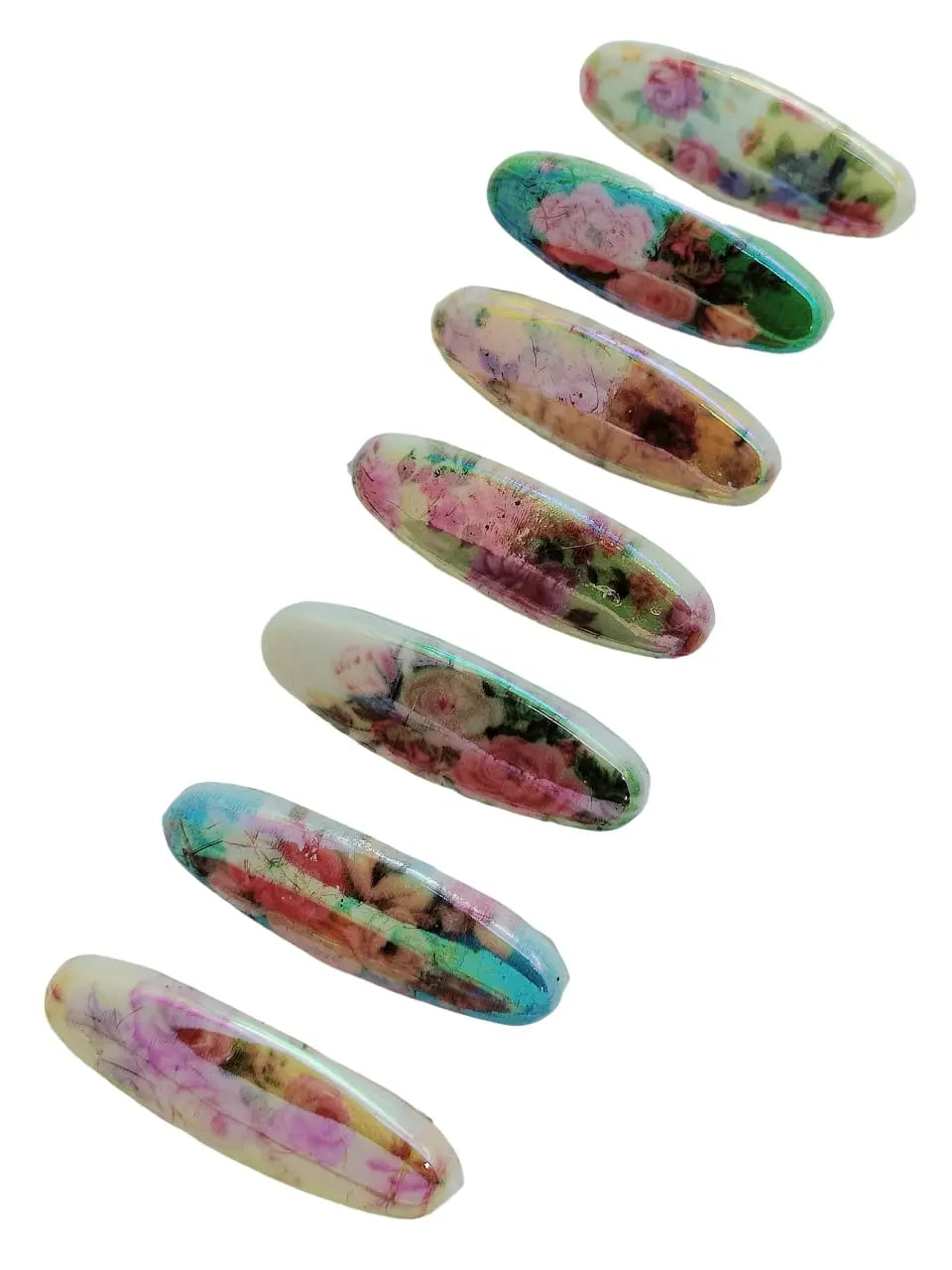 Multicolor Oval Pin Sets with Floral Patterns