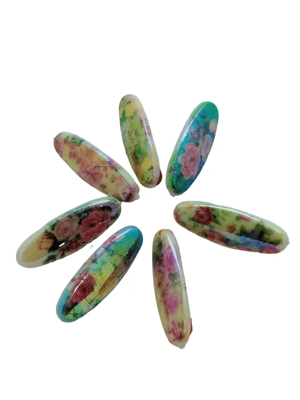 Multicolor Oval Pin Sets with Floral Patterns