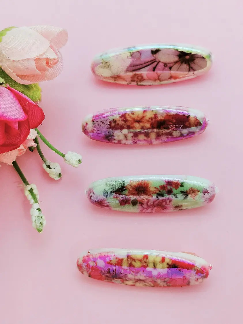 Multicolor Oval Pin Sets with Floral Patterns