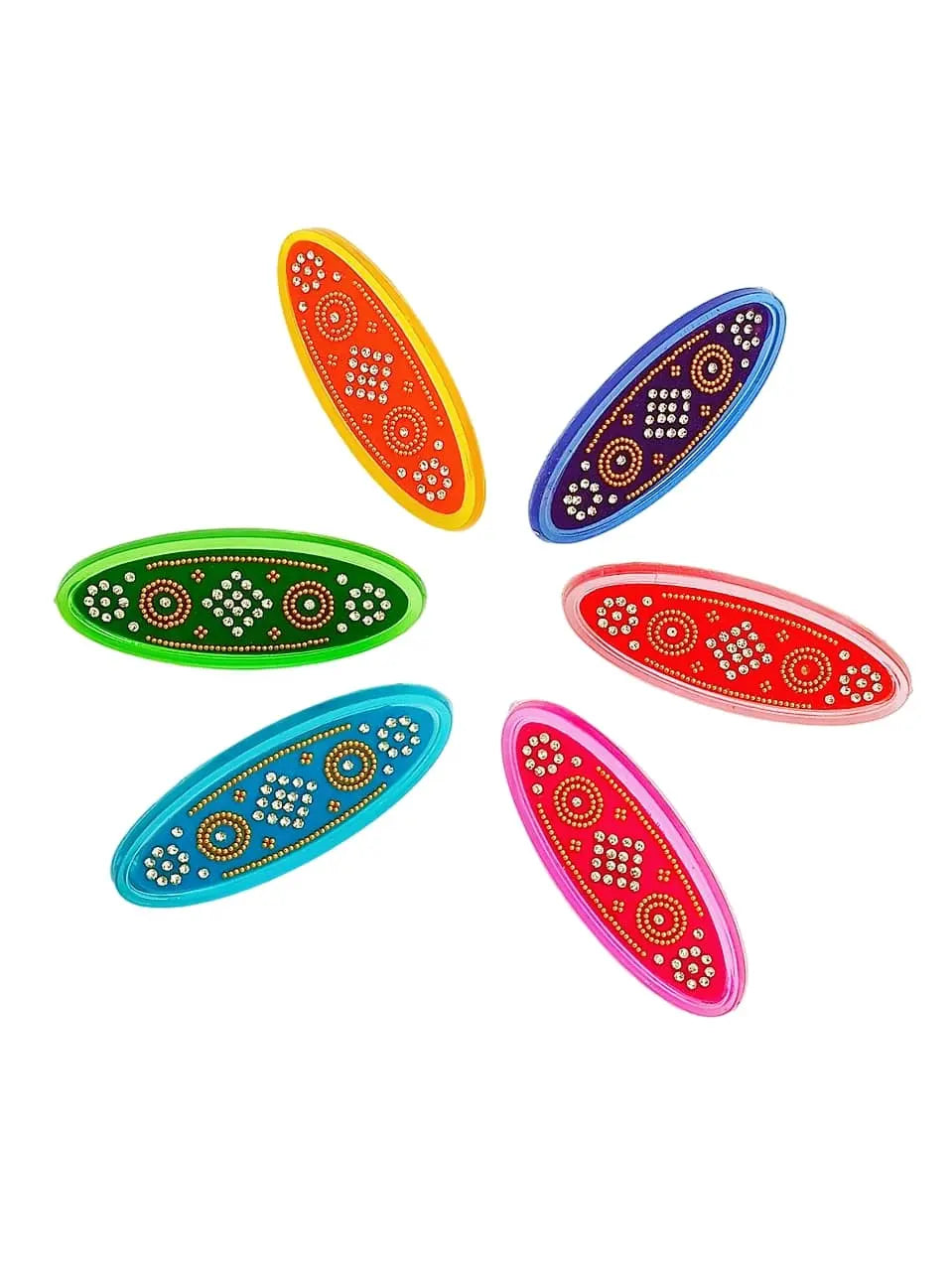 Multicolor Oval Saree Pins Set with Floral Patterns
