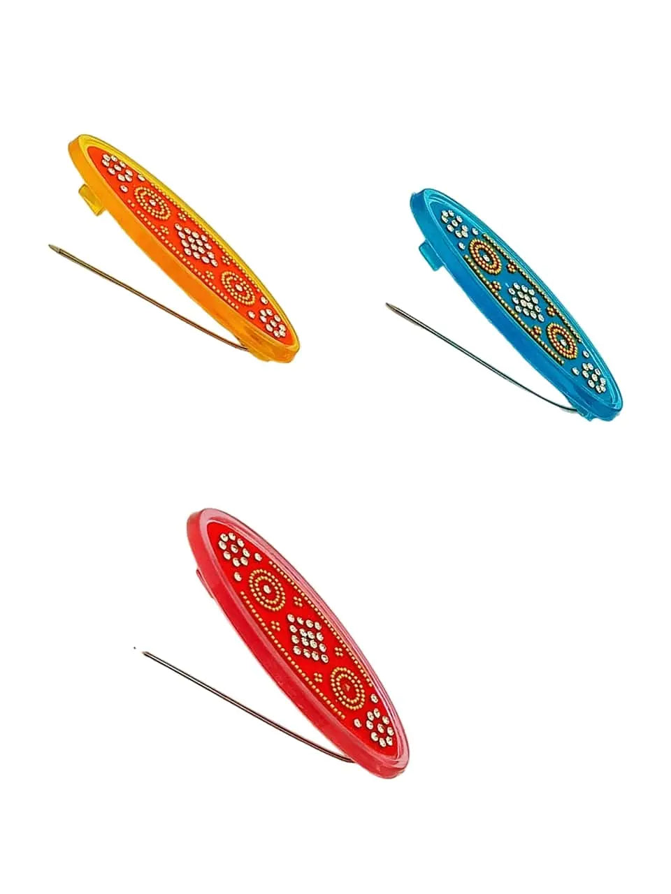 Multicolor Oval Saree Pins Set with Floral Patterns