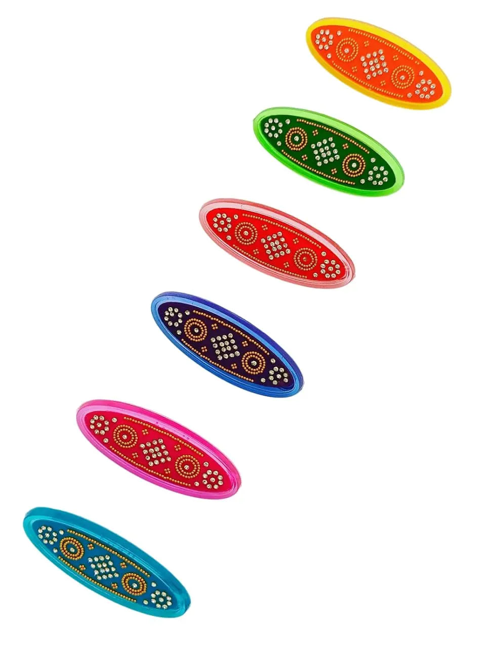 Multicolor Oval Saree Pins Set with Floral Patterns