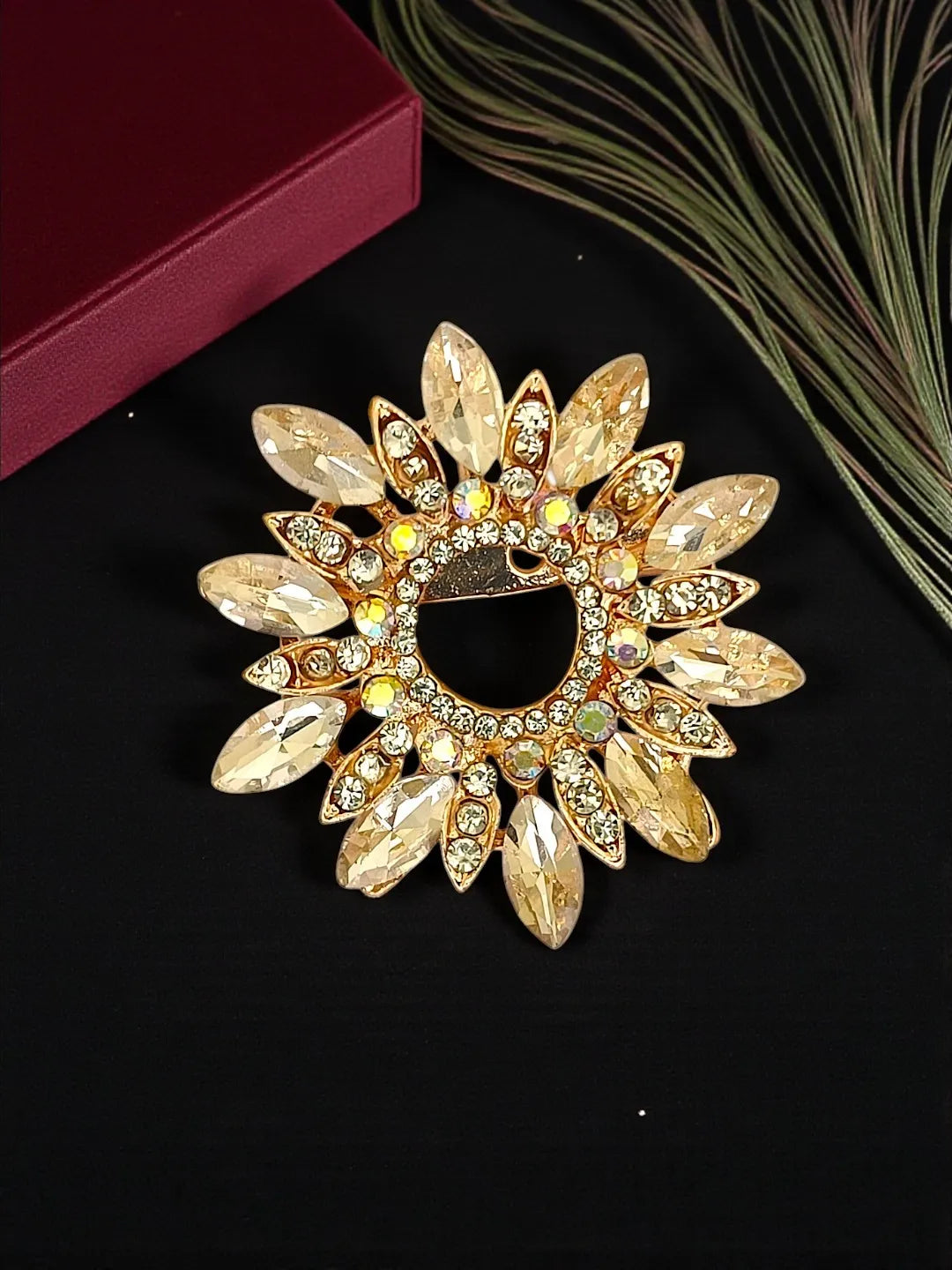 Cubic Zirconia Studded Floral Saree Clip