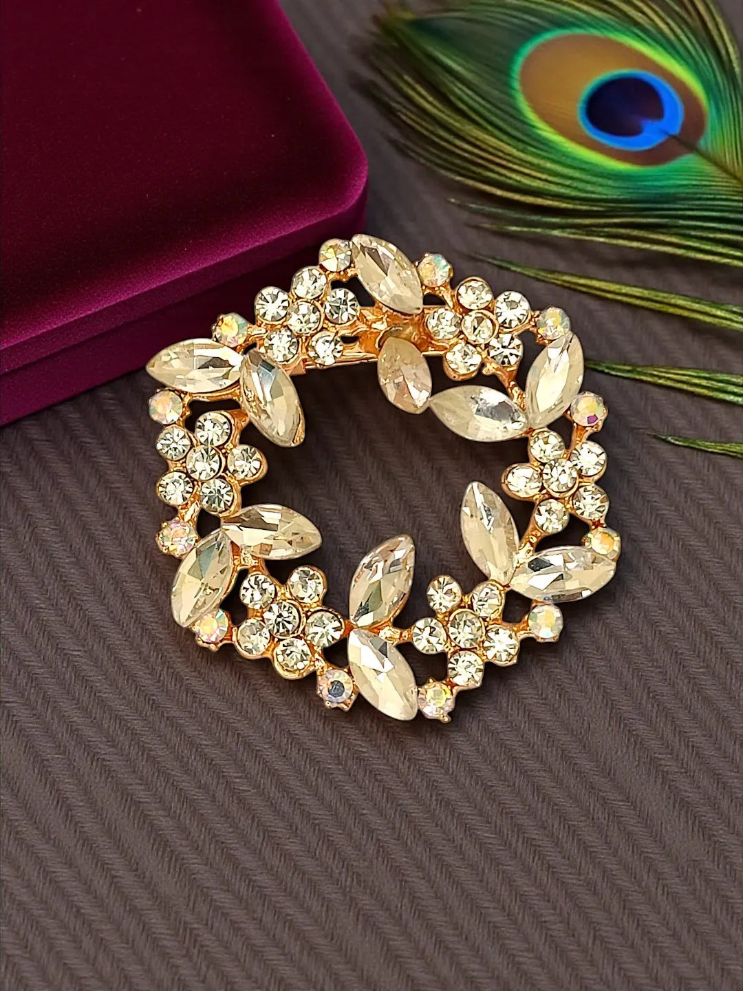 Cubic Zirconia Studded Round Saree Clip