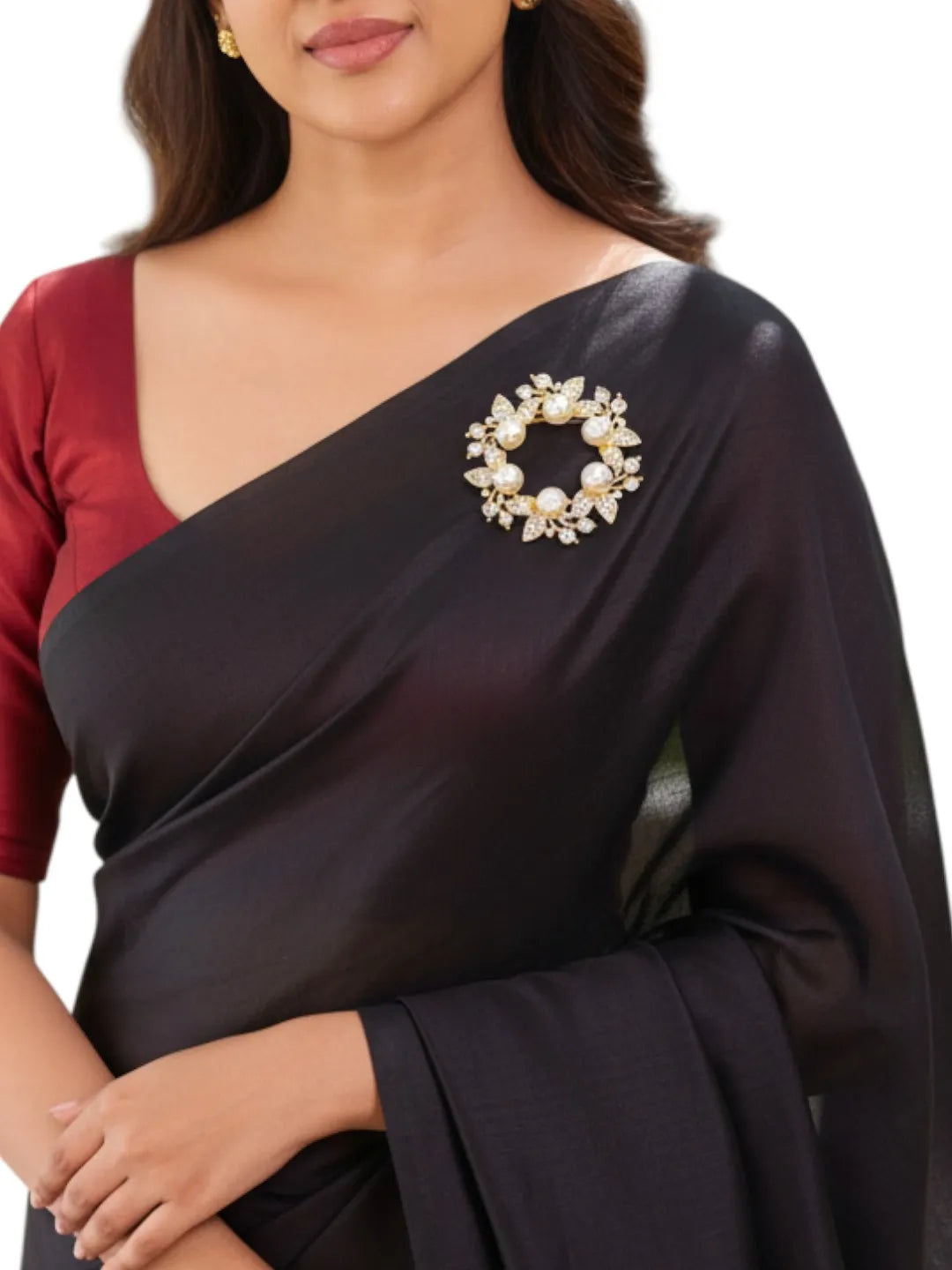 Gold Plated with Crystal Daimond and Beads Saree Clip