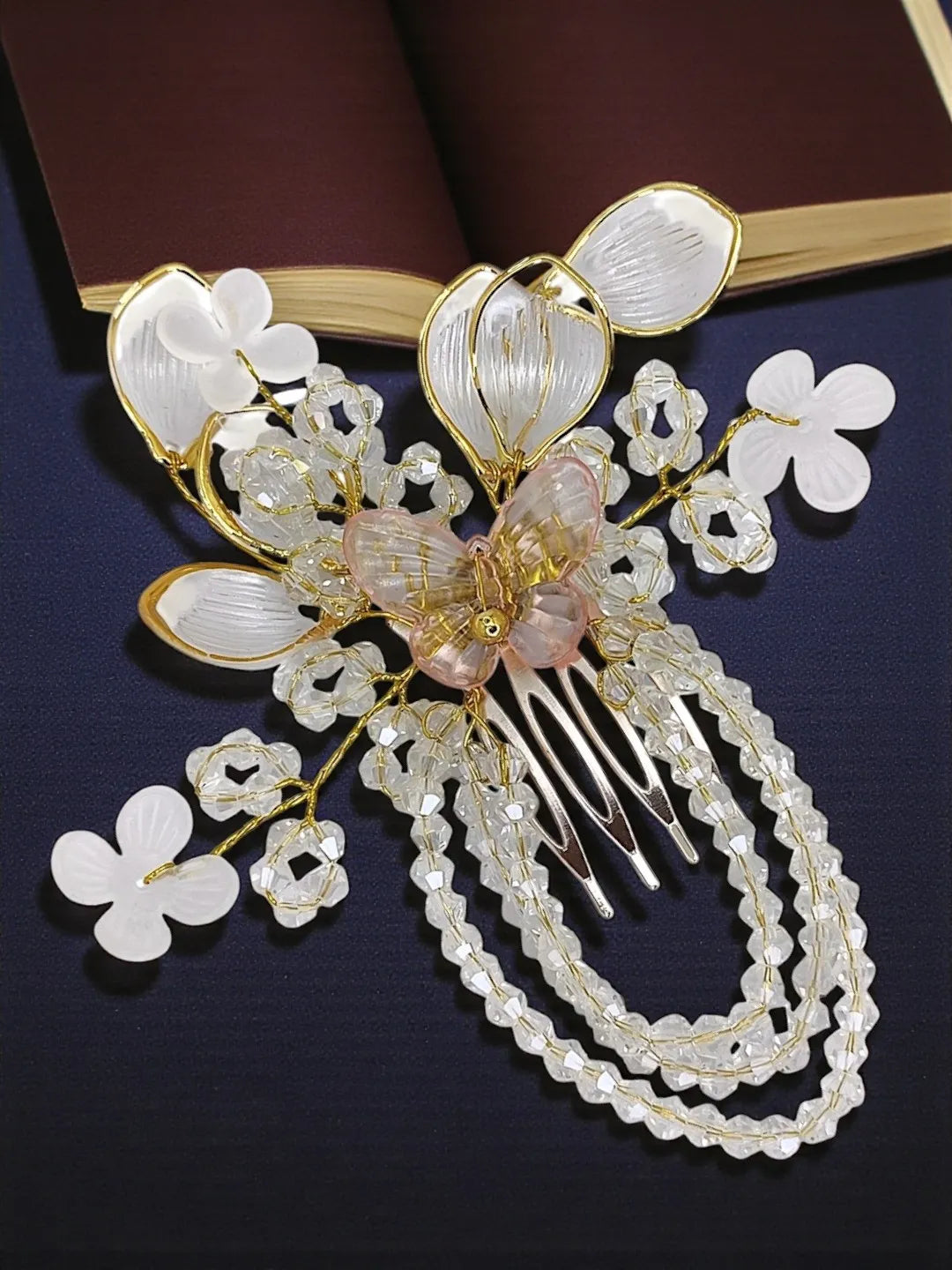 Women White Embellished Comb Pin