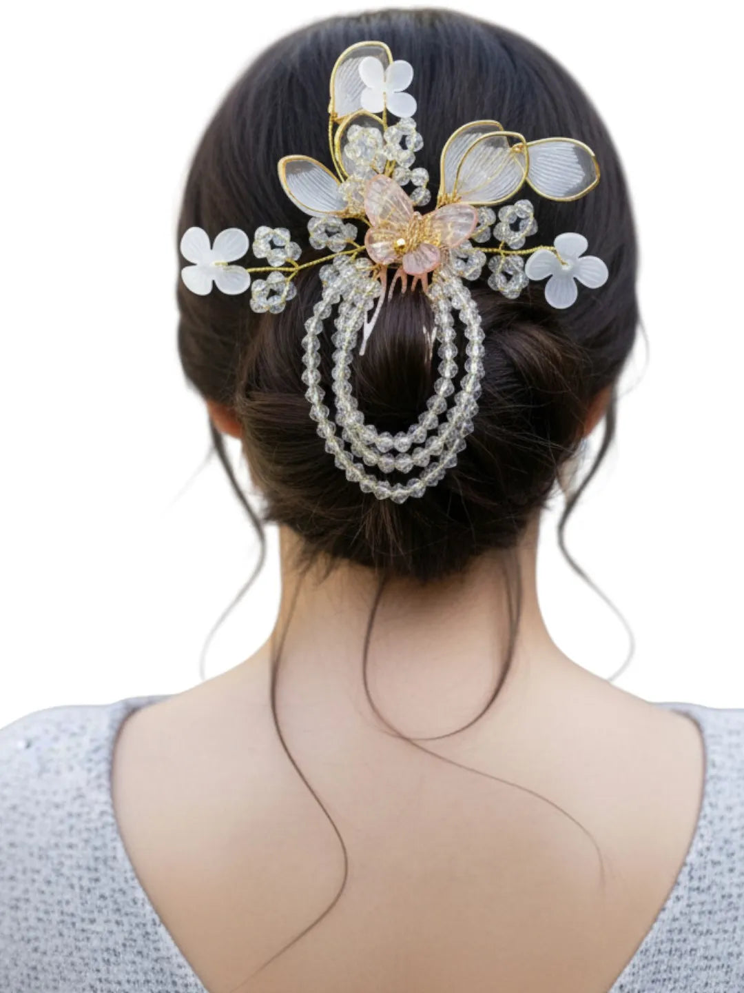 Women White Embellished Comb Pin