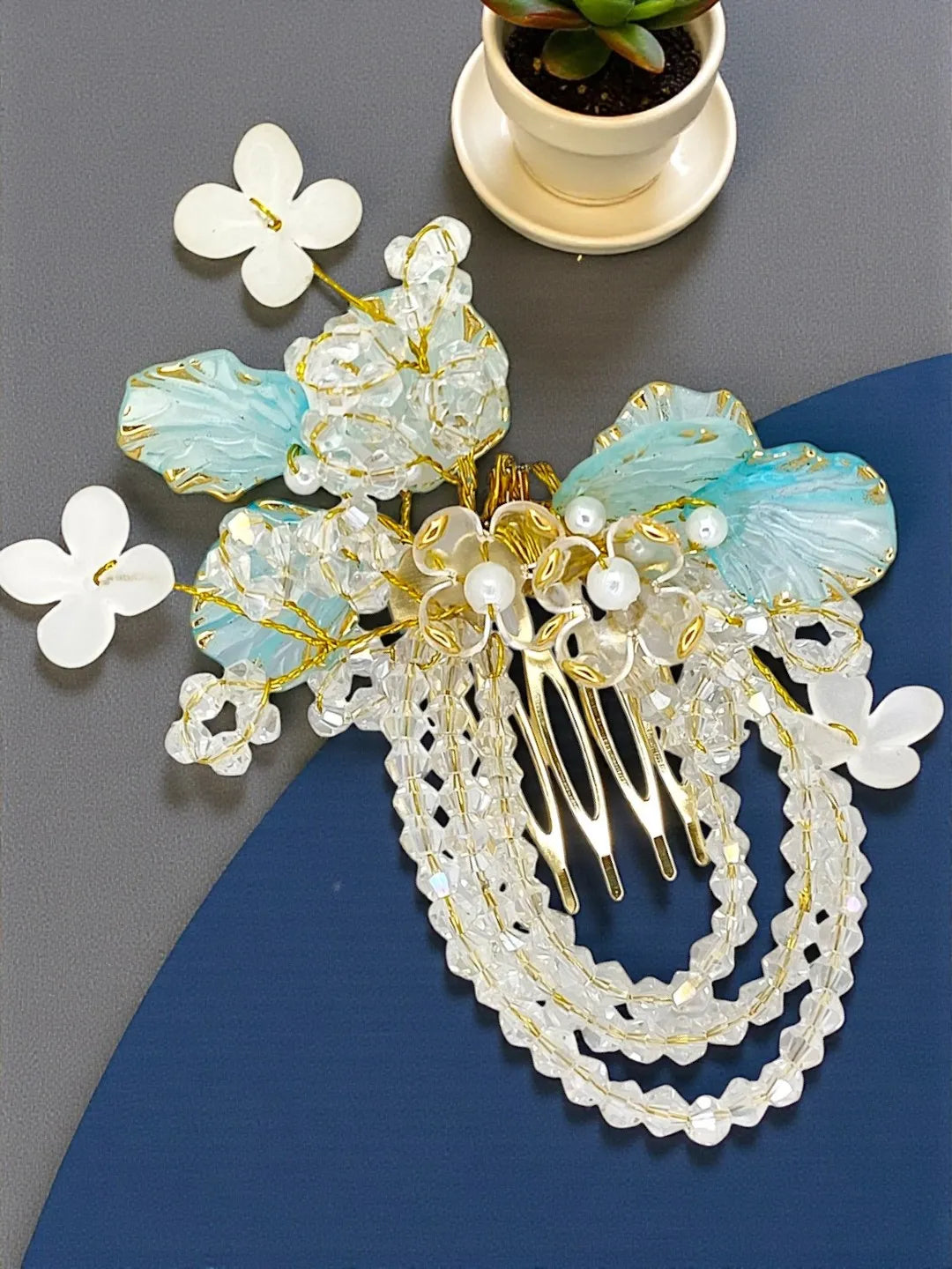 Women Embellished Sky Blue Comb Pin