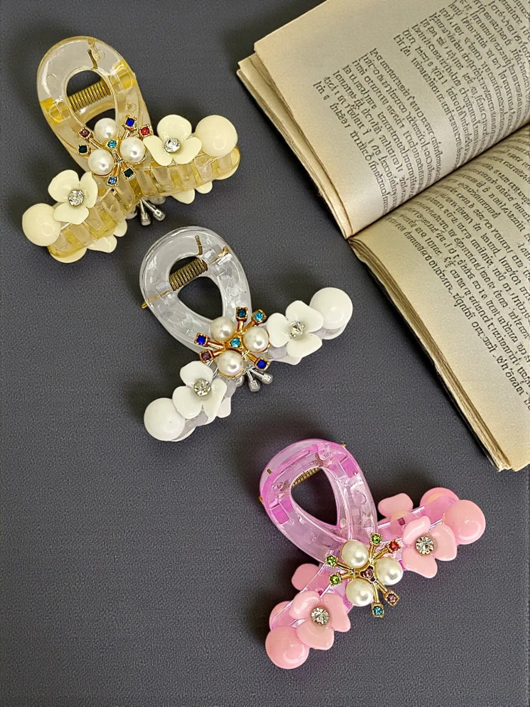 Women Set of 3 Embellished Claw Clip