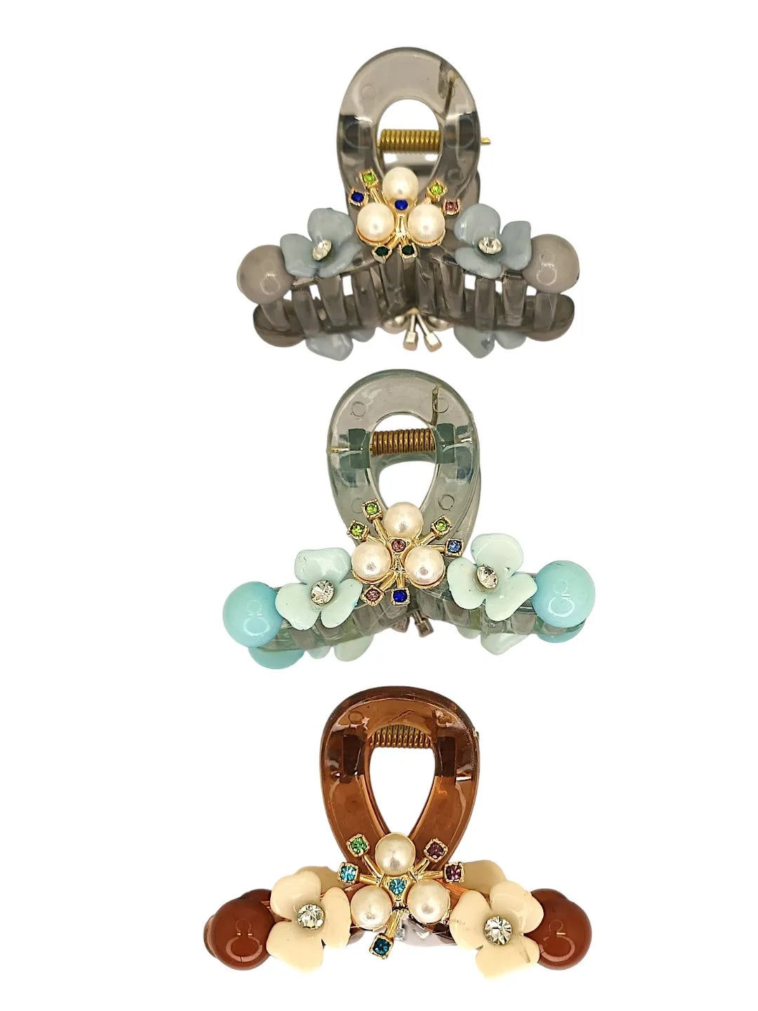 Women Set of 3 Embellished Claw Clip with Diff Color