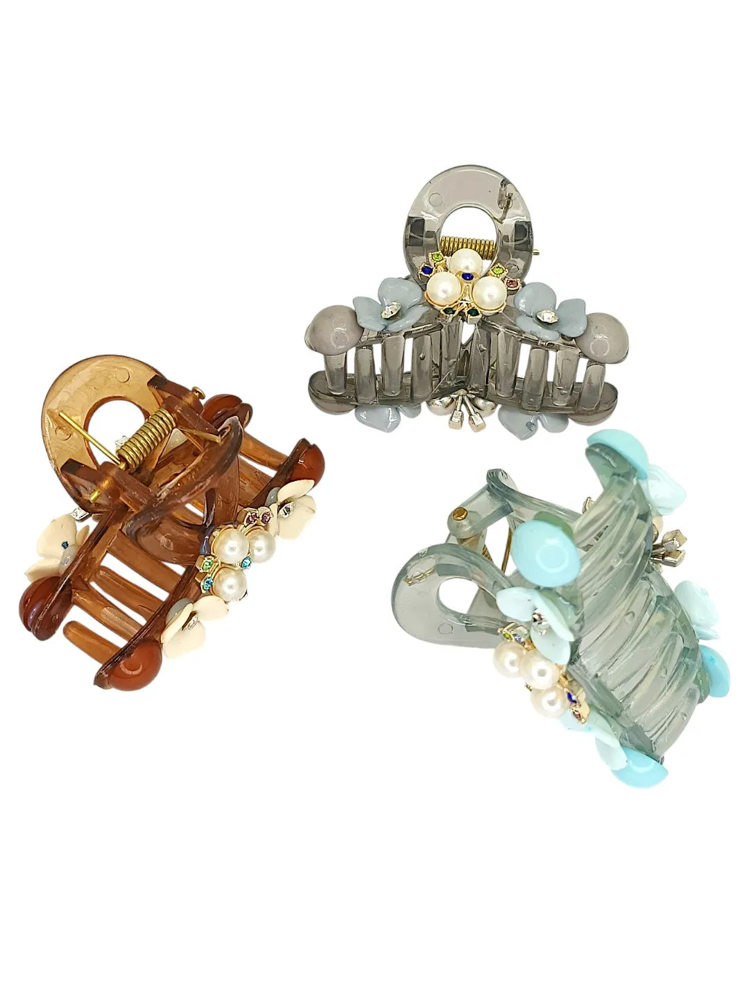 Women Set of 3 Embellished Claw Clip with Diff Color