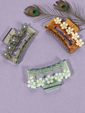 Women Set of 3 Rectangular Embellished Claw Clip