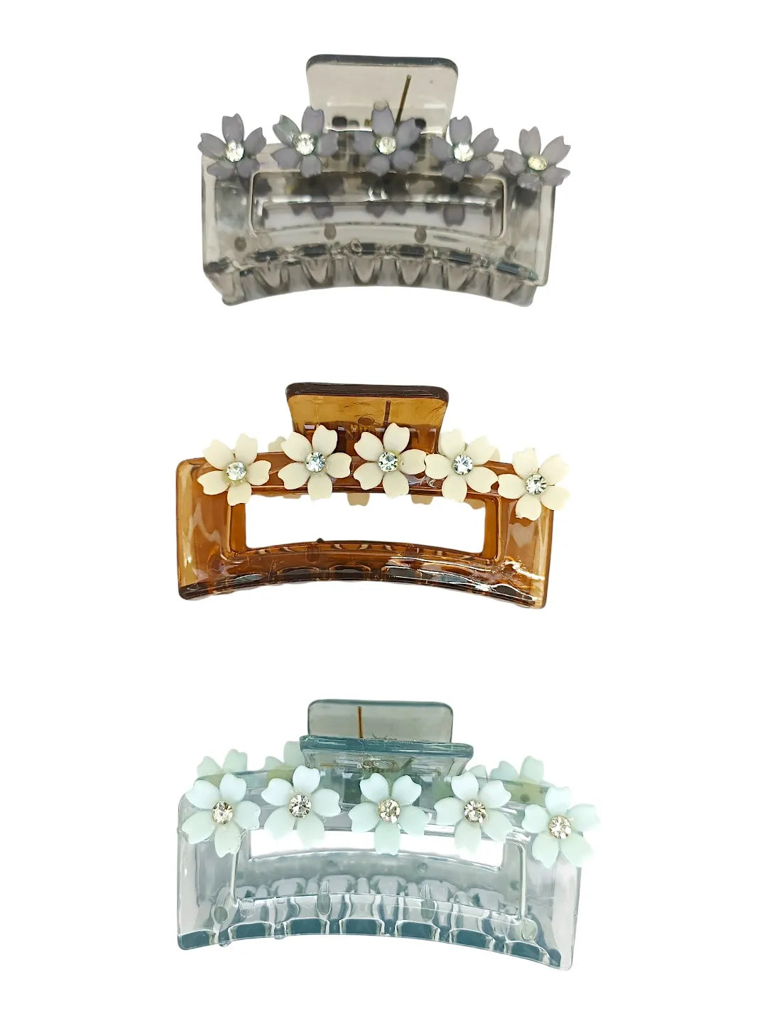 Women Set of 3 Rectangular Embellished Claw Clip