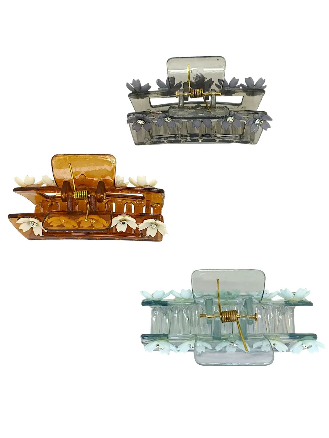 Women Set of 3 Rectangular Embellished Claw Clip