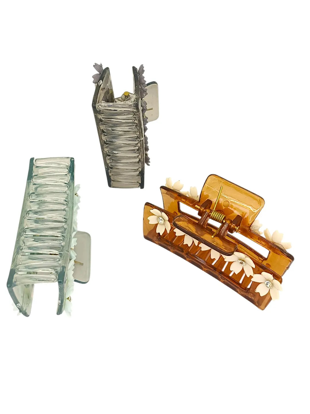 Women Set of 3 Rectangular Embellished Claw Clip