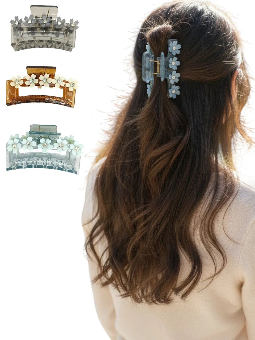 Women Set of 3 Rectangular Embellished Claw Clip