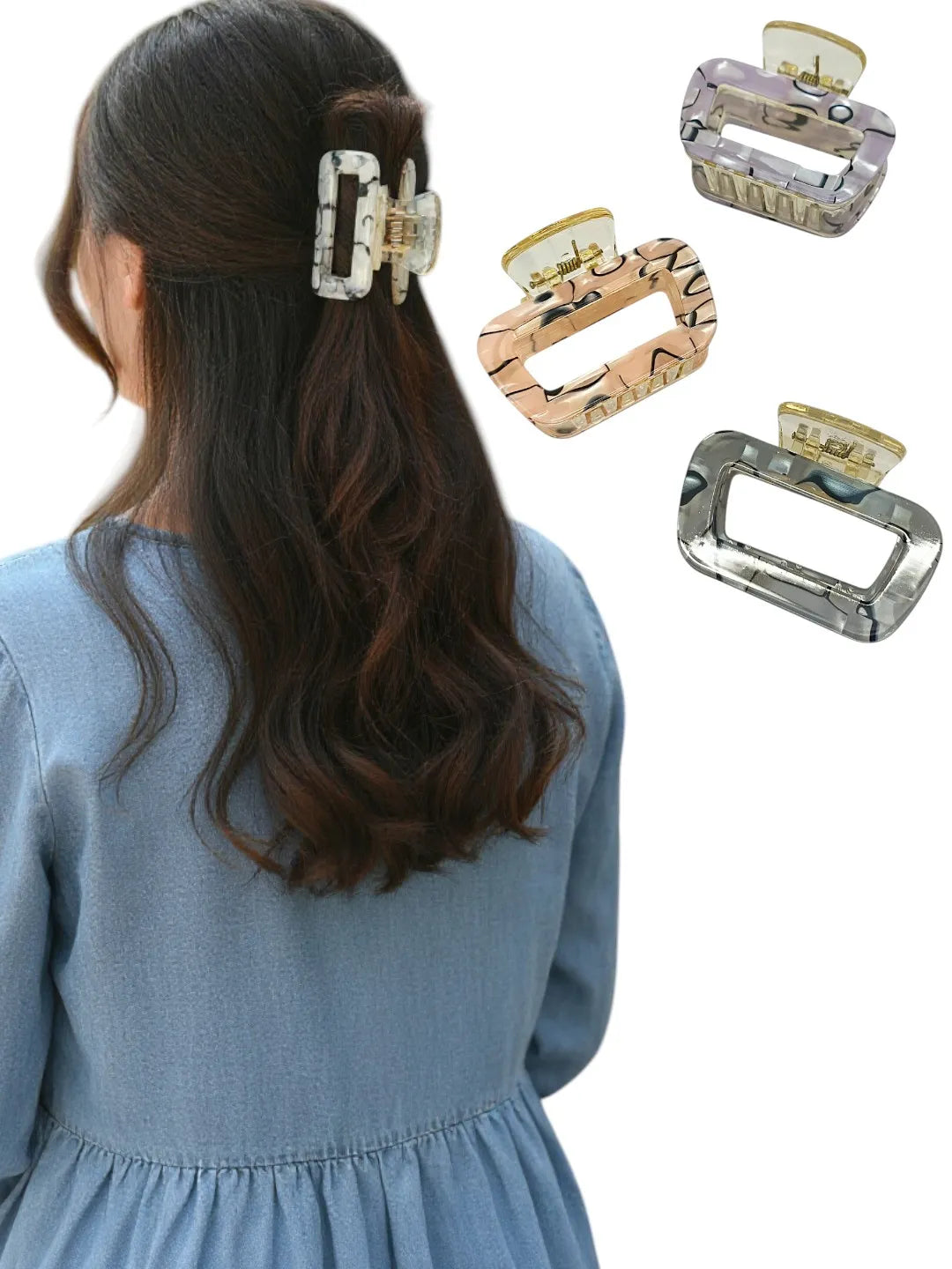 Women Set of 3 Claw Clip with Line Design